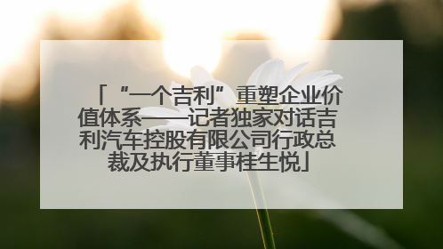 “一个吉利”重塑企业价值体系——记者独家对话吉利汽车控股有限公司行政总裁及执行董事桂生悦