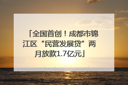 全国首创！成都市锦江区“民营发展贷”两月放款1.7亿元